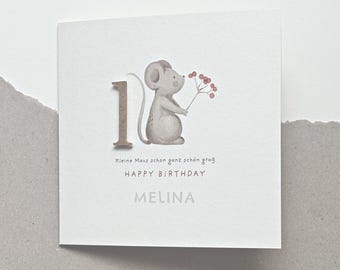 Tarjeta de cumpleaños personalizable | Tarjeta con nombre y número | Tarjeta para cumpleaños del 1.º al 9.º | Ratón