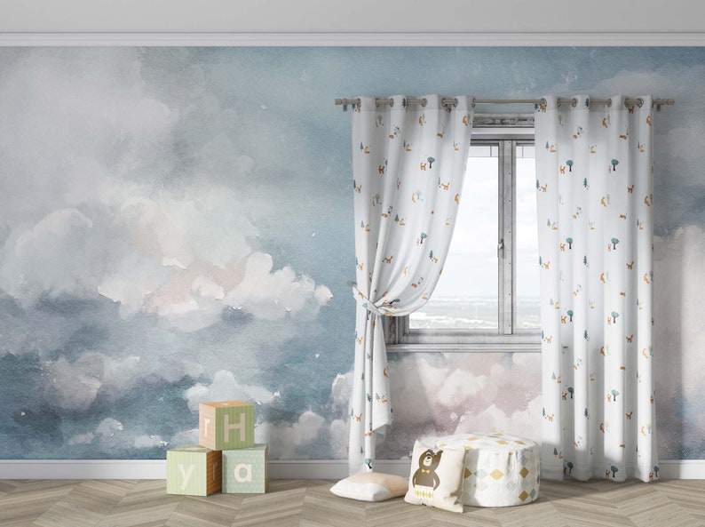 Blue Sky and Clouds Kids Room Wall Mural Stylish Nursery Etsy