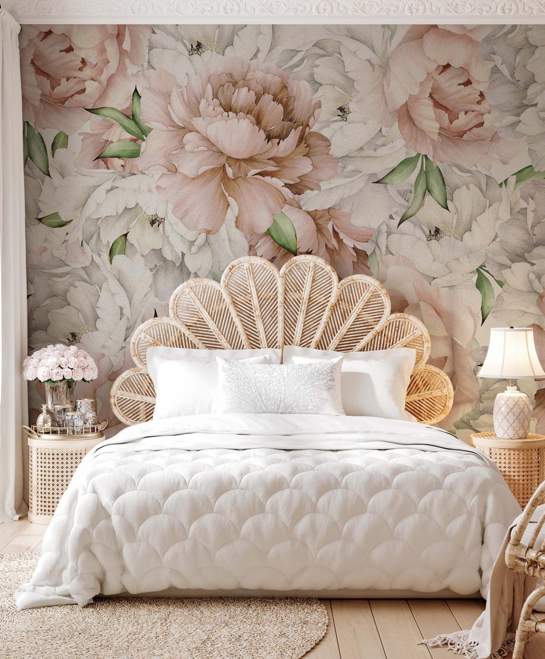 Peony Wallpaper: Watercolor Floral Peel and Stick Wall Mural - Etsy
