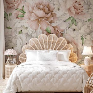 Papier peint pivoine, papier peint autocollant, décoration murale florale douce aquarelle, décoration murale pastel, papier peint fleur de pivoine, décoration murale pivoine