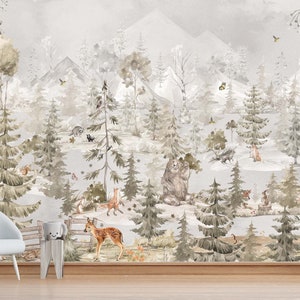 Watercolor Animal Forest Wallpaper: Removable Kids Room Mural