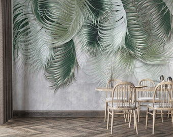 Palm Tree Leaves Wallpaper Customizable Stylish Tropical Wall Mural, Big Exotic Leaves Easy Removable Living Room Wallpaper