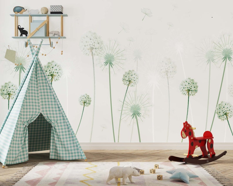 Dandelion Wallpaper Nursery Murals Botanical Wall Mural Etsy