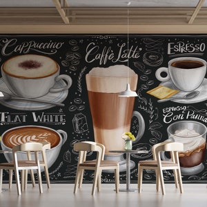 Carta da parati Bistro Cafe, decorazione da parete della cucina, murale della caffetteria, carta da parati personalizzabile del caffè, murale facile rimovibile