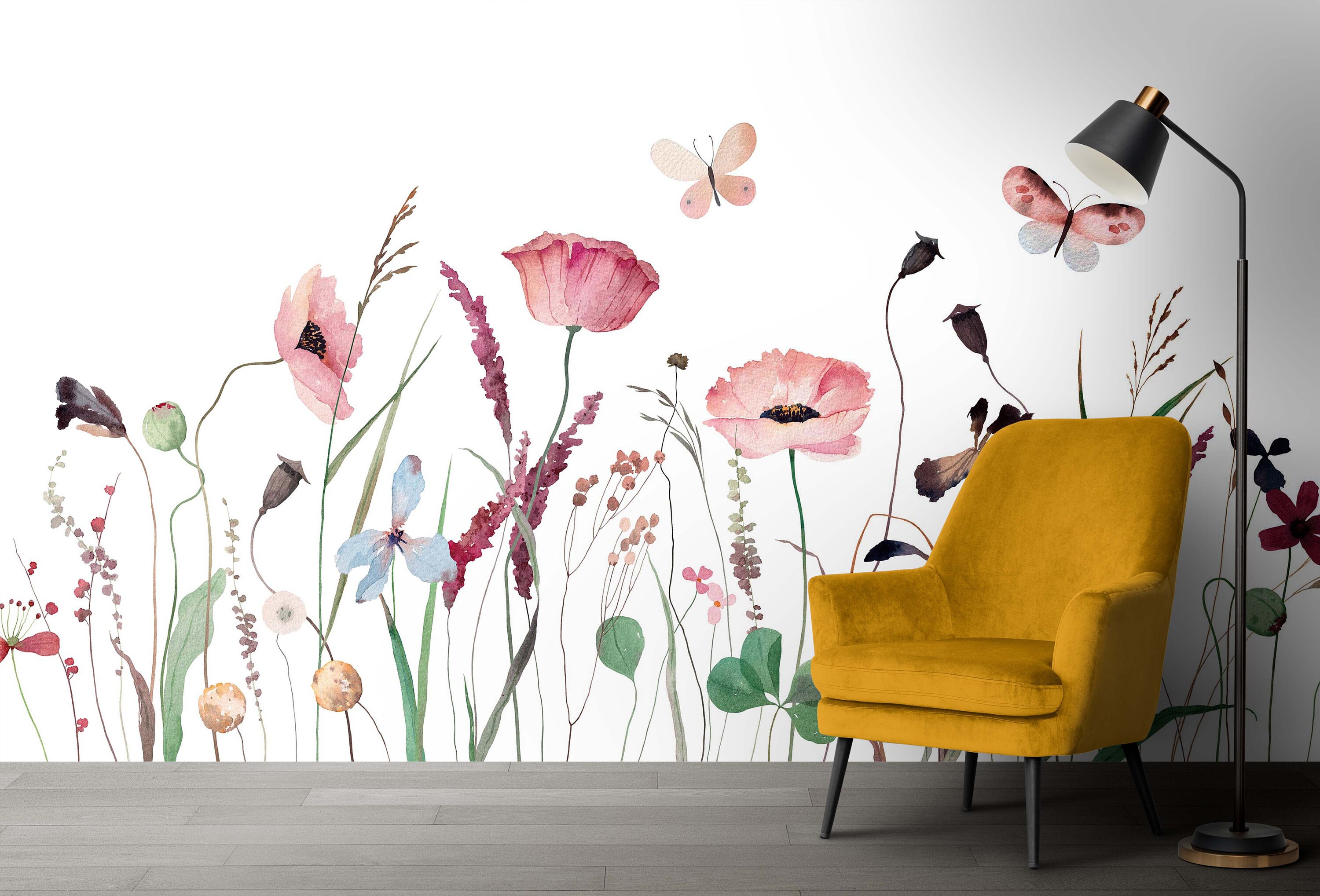 Watercolor Wildflower Wall Mural: Customizable Floral Wallpaper - Etsy