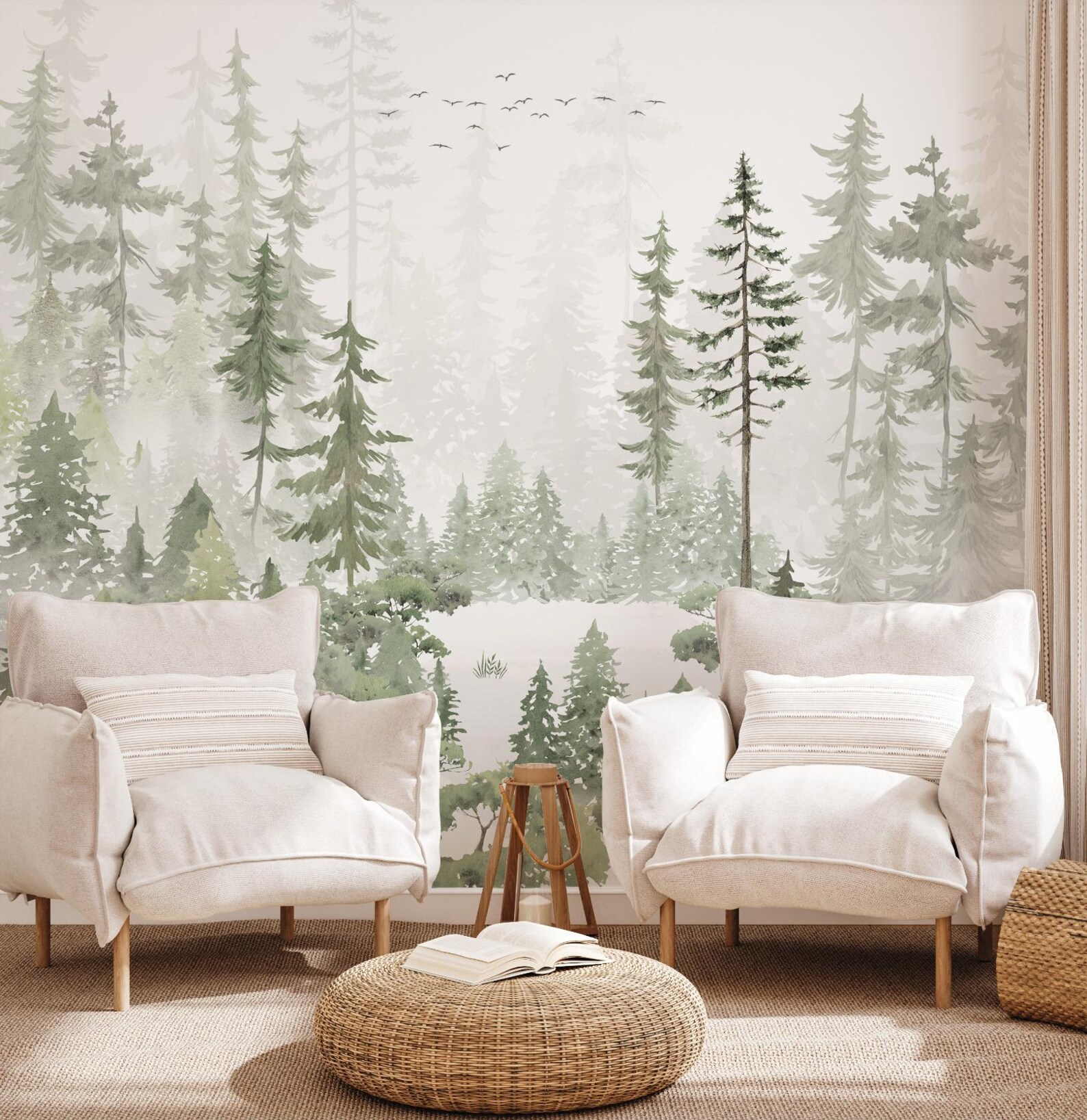 Watercolor Pine Tree Forest Peel and Stick Wallpaper Mural - Etsy