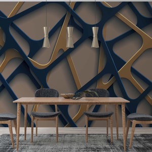 Carta da parati a motivi geometrici, Soggiorno astratto moderno, Murale a parete con motivi geometrici 3D, Carta da parati per ufficio Decorazione murale personalizzabile