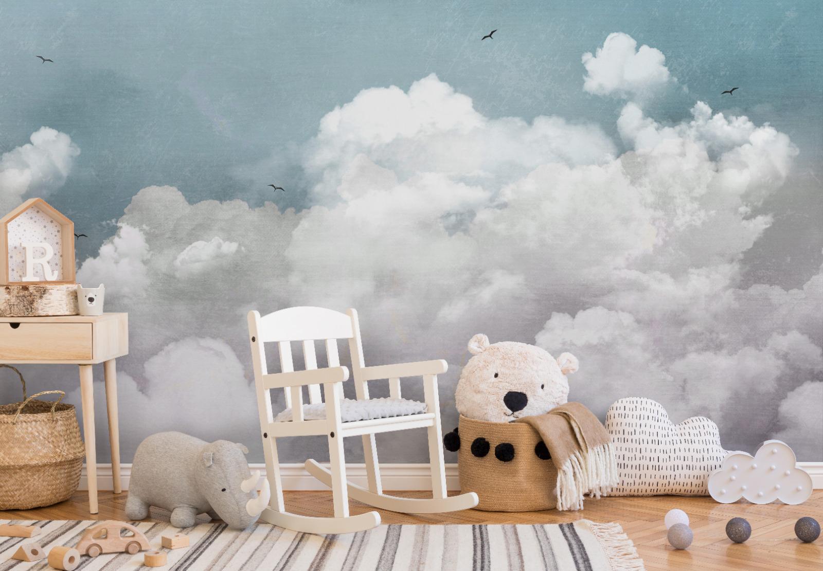 Blue Sky Clouds Wallpaper, Watercolor Peel and Stick Wall Mural - Etsy