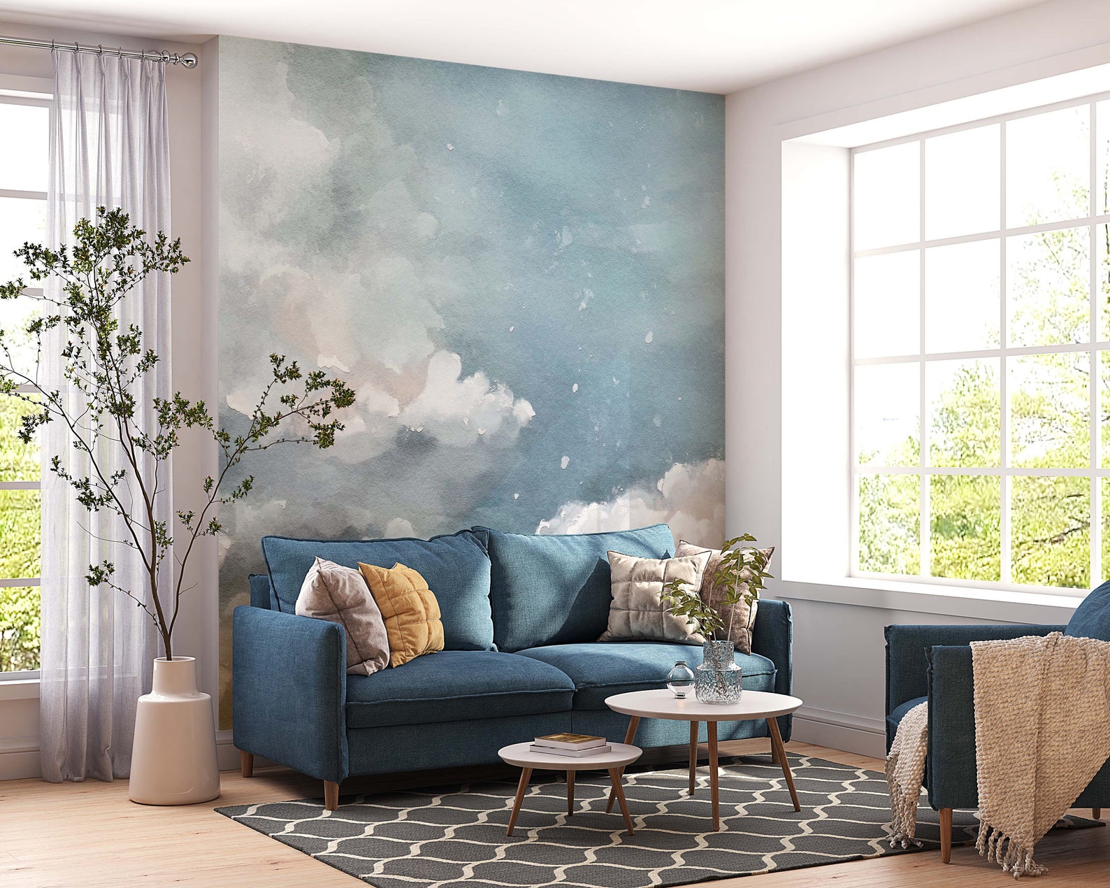 Blue Sky and Clouds, Kids Room Wall Mural, Stylish Nursery Wallpaper ...