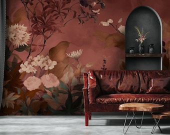 Floral Wallpaper, Vintage Wall Mural, Flower Wall Mural, Floral Peel and Stick Wallpaper, Textured Flower Wallpaper