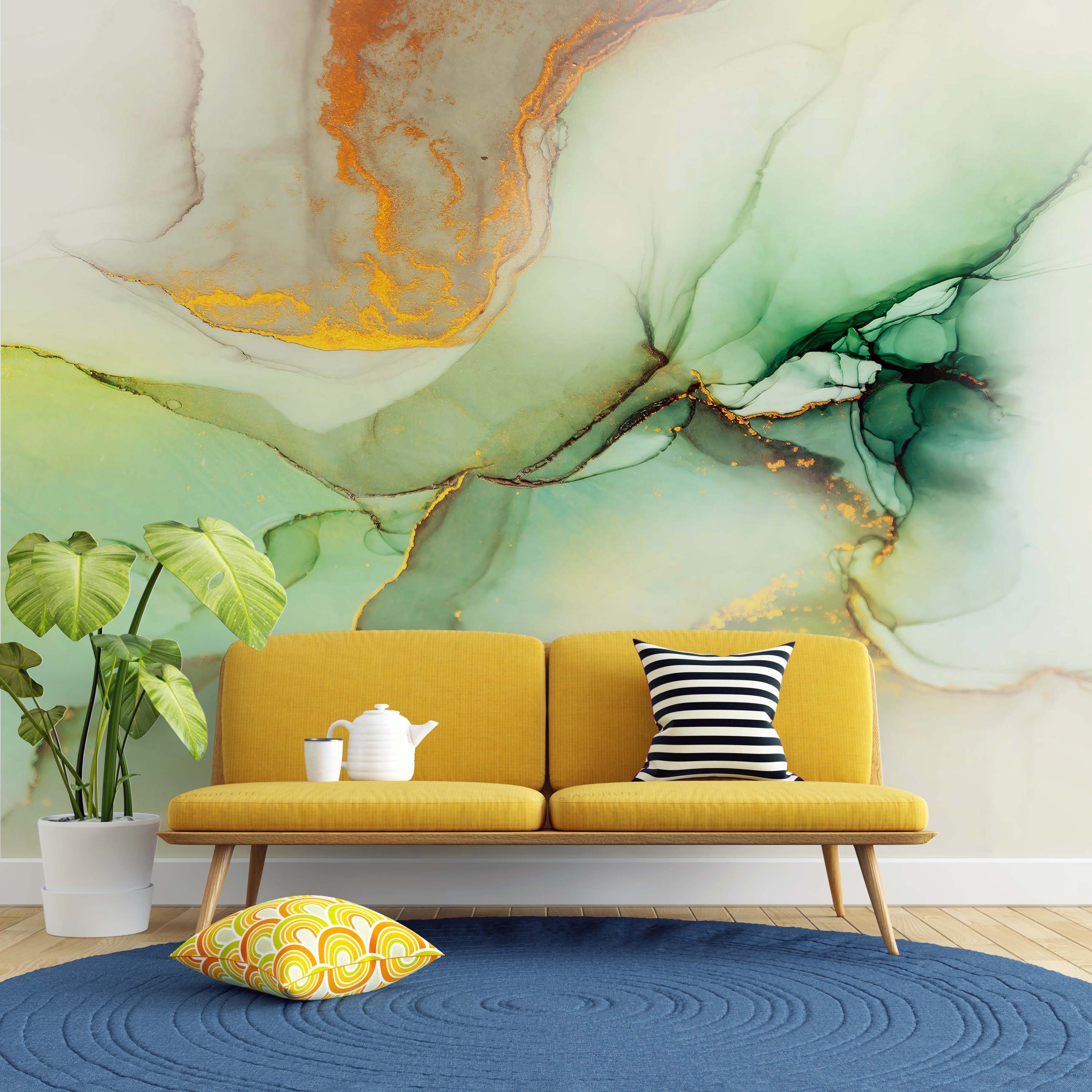 Marble Wallpaper Green Marble Wall Mural Abstract Wall Etsy