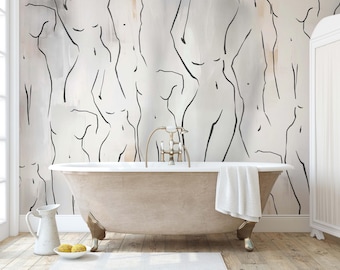 Papel pintado de cuerpo femenino con líneas artísticas: Mural moderno autoadhesivo