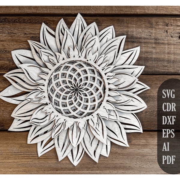 Sunflower svg, Flower svg, layered svg for CNC cutting equipment,  Laser cut files