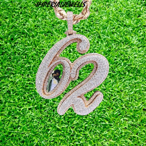 Customized Photo Style Number Pendant 925 Sterling Silver Cz