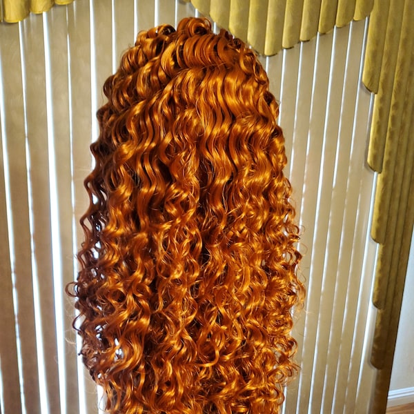 Peluca ondulada naranja roja COBRE de 24" / peluca delantera de encaje / peluca de encaje rizado largo resistente al calor / NUEVA mezcla de cabello humano / pelucas sintéticas para mujeres