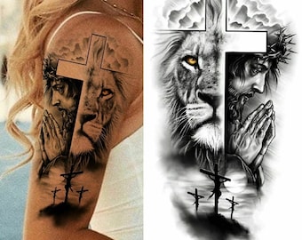 Temporary Unisex Tattoo Half Sleeve Lion Tattoos Religion Full Arm Tattoos Sticker Waterproof Fake Tattoo Stickers Tattoos Jesus Tattoo