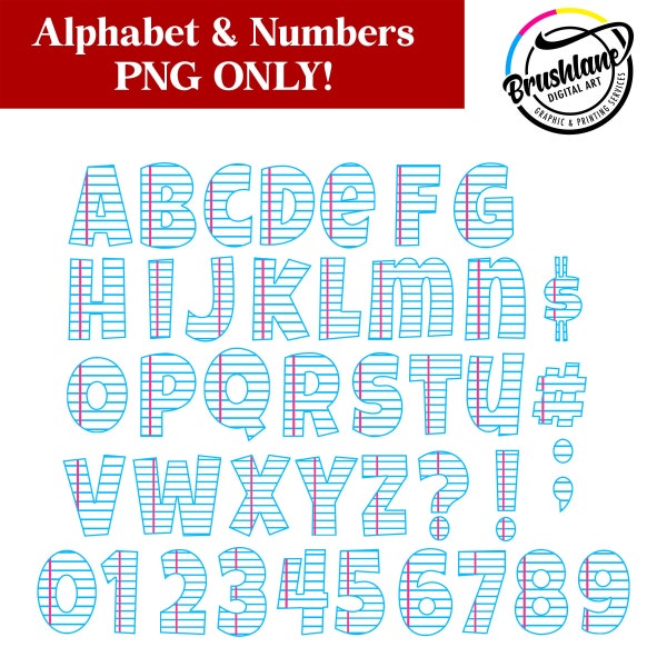 Notebook paper / lined paper Alphabet & Numbers  / Digital Download PNG ONLY /NO Svg