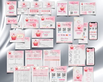 Cake Business MODERN EDITABLE Branding Kit Business Printable Loyalty Thank you Gift Card Snap Share Care Card Order Price Invoice Form