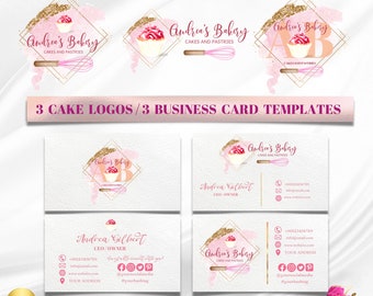 Pink Cupcake Custom Bakery/Pastry/Cake Logo & Business Cards Design | Professional Digital Package for Bakeshops | Etsy Shop | Edit in Canva