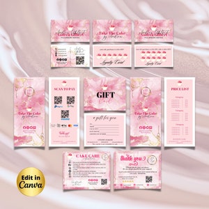 CAKE Business MODERN EDITABLE Branding Kit Business Printable Thank you Gift Card Care Card Price List Scan To Pay Templates Bakery Business