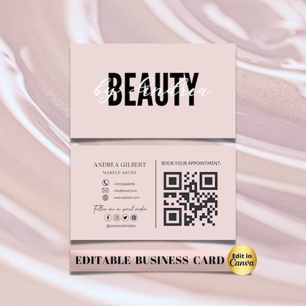 Editable Beige Business Card Template, Minimalist Business Card, Business Card, DIY Business Card, Canva Template, Beauty Lash Spa Business