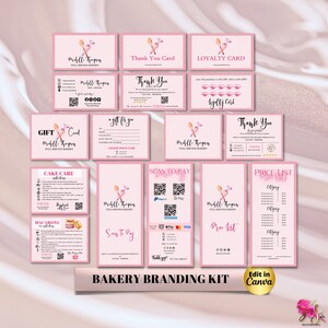 Pink CAKE Business MODERN EDITABLE Branding Kit Business Printable Thank you Gift Card Care Card Order Price List Scan To Pay Templates