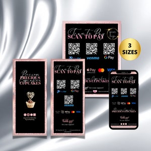 Schwarz Scan To Pay-Vorlage, druckbare Zahlungs Zeichen, QR-Code-Zeichen, Cashapp, Venmo Qr Code-Zeichen, Scan to Paypal, Scan und Zahlen Zeichen, bearbeitet werden