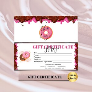Custom Cake Bakery Editable Gift Certificate Template, Modern Gift Voucher Template Printable, DIY Gift Card, Add Logo Cake Bakery Business