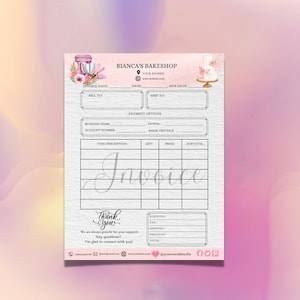 Pink EDITABLE Invoice Form Template Printable Invoice Form Bakery Cake Business Invoice Billing Form Template Small Business Invoice Form