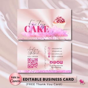 MODERN Creative Pink Clouds Cake Bakery Business Card Template DIY Business Card Editable Printable Business Card Design Cake Business Card
