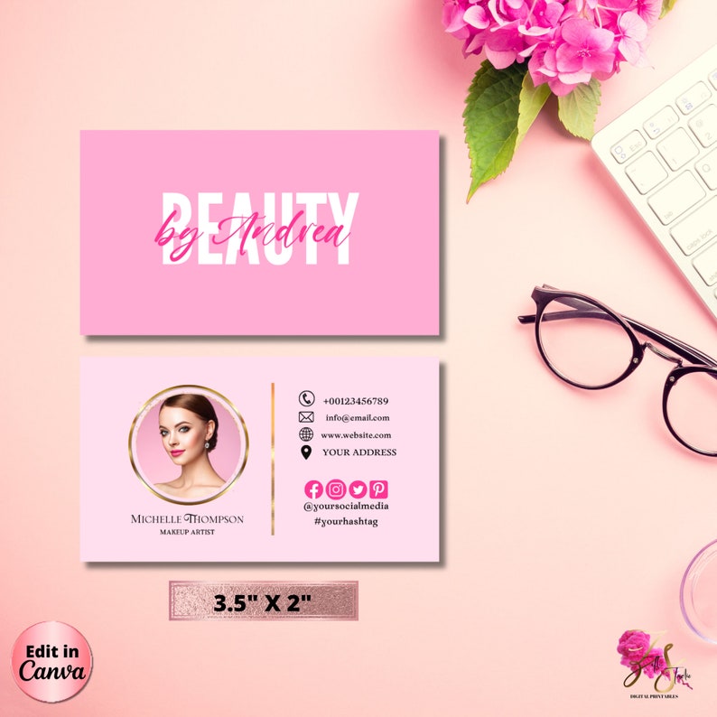 Editable Pink Business Card Template, Pink Business Card, Business Card ...