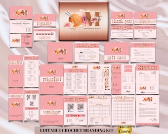 CROCHET EDITABLE Branding Kit Business Printable Loyalty Thank you Gift Card Snap Share Care Card Order Track Price Invoice Forms Templates