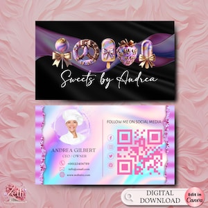 Bakery Cake Treats Business Card Template, DIY Business Card, Editable Printable Business Card Design, Cake Treats Business Card, Canva Edit