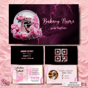 MODERN Pink Bakery Business Card Template DIY Custom Cake Business Card Editable Printable  Business Card Design Wedding Cake Business Card