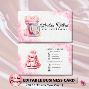 MODERN Pink Bakery Business Card Template DIY Custom Cake Business Card Editable Printable  Business Card Design Cake Cupcake Business Card