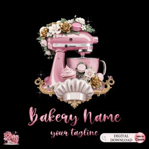 Pink Gold Bakery Logo, Baking Logo, Stylish Custom Pastry Logo, Cake Logo, Cupcake Logo, Modern Logo, Bakeshop Logo, Professional Logo Canva