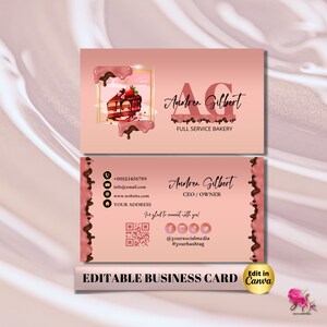 MODERN Creative Bakery Business Card Template DIY Custom Cake Business Card Editable Printable  Business Card Design Cake Business Card