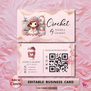 Crochet Modern Editable Business Card Template, Business Card, DIY Business Card Crochet Feminine Card Canva Template Add your Logo, Craft