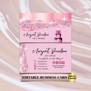MODERN Creative Pink Cake Bakery Business Card Template DIY Business Card Editable Printable Business Card Design Cake Business Card