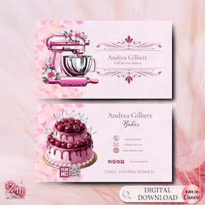MODERN Pink Cake Bakery Business Card Template DIY Custom Cake Business Card Editable Printable  Business Card Design Cake Business Card
