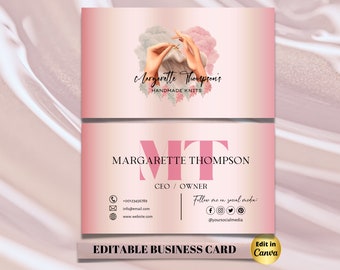 Crochet Modern Editable Business Card Template, Business Card, DIY Business Card Crochet Feminine Card Canva Template Add your Logo