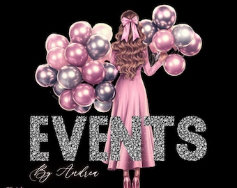 Pink Event Planner Logo, DIY Customizable Glitter Logo, Event Business, Wedding Planner, Event Planner, Party Planning Logo Template Canva