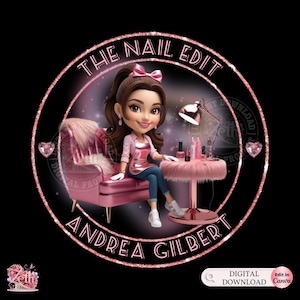 Pink Nail Artist Logo, Nail Technician Logo, Nail Salon Logo, Nail Polish Logo, Brown Hair Nail Tech Girl, Canva, Nail Digital Branding Kit
