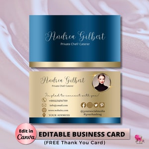 BLUE Gold Modern Editable Business Card Template, Business Card, DIY Business Card Beauty Feminine Card Canva Template Add your Logo