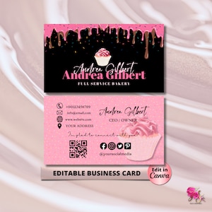 MODERN Melted Pink Black Bakery Business Card Template DIY Custom Cake Business Card Editable Printable  Business Card Design Cake Business