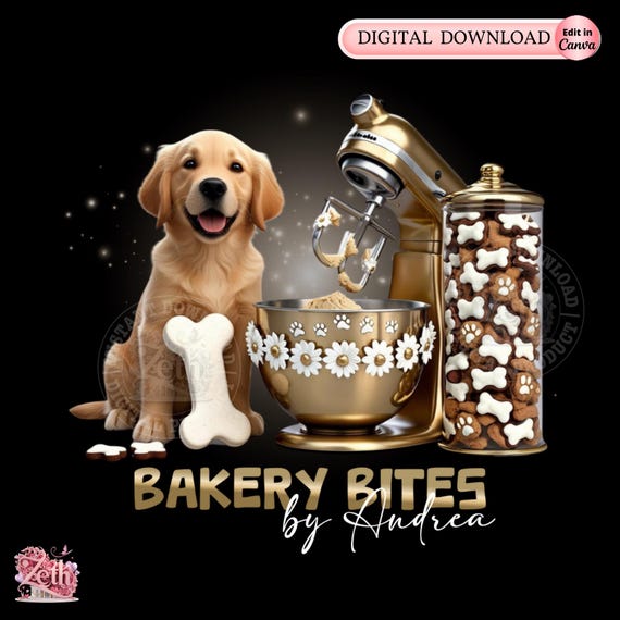 Gold Pet Treats Logo, Treats Bakery Logo, Baker Logo, Paw Pastry