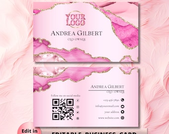 Editable Pink Gold Business Card Template, Feminine Business Card, Business Card, DIY Business Card Canva Template Beauty Lash Nail Card