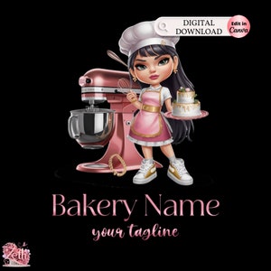 Chibi Girl Bakery logo, Chibi Baking logo, Stylish Custom Pastry Logo, Cake Logo, Cupcake Logo, Modern Logo, Bakeshop Logo Professional Logo