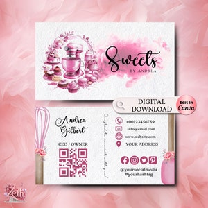 MODERN Creative Pink Cake Bakery Business Card Template DIY Business Card Editable Printable Business Card Design Cake Business Card
