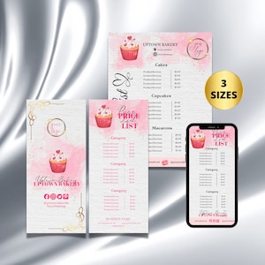 BAKERY Price List Template, Editable Modern Pricing Guide, Instagram Story Price List Template, DIY Bakery Cake Pricing Sheet Template